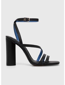 Kožené sandály Tommy Hilfiger TH LEATHER BLOCK HIGH HEEL černá barva, FW0FW07752