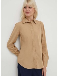 Bavlněná košile Lauren Ralph Lauren béžová barva, regular, s klasickým límcem