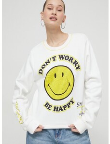 Bavlněná mikina Desigual x Smiley dámská, bílá barva, s potiskem, 24SWSK58