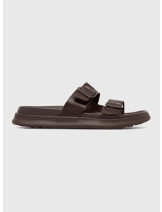 Kožené pantofle Tommy Hilfiger D DENSITY BUCKLE SANDAL pánské, hnědá barva, FM0FM05005