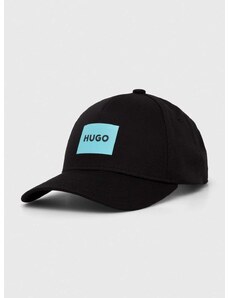 Bavlněná baseballová čepice HUGO černá barva, s potiskem, 50513365