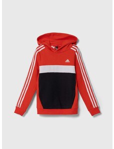 Dětská mikina adidas červená barva, s kapucí, s potiskem