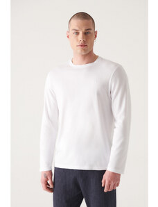 Avva Men's White Ultrasoft Crew Neck Long Sleeve Cotton Slim Fit Slim Fit T-shirt