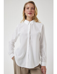 Happiness İstanbul Women's White Soft Textured Basic Shirt