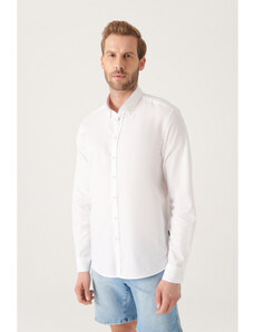 Avva Men's White Oxford 100% Cotton Buttoned Collar Regular Fit Shirt