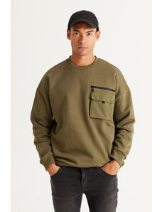 AC&Co / Altınyıldız Classics Men's Khaki Oversize Wide-Fit Fleece Yarn Crew Neck 100% Cotton Sweatshirt