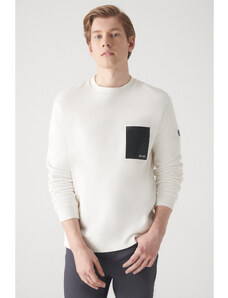 Avva Men's White Crew Neck 3 Thread Fleece Printed Standard Fit Regular Fit Sweatshirt