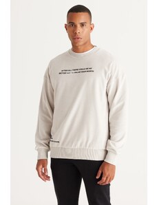 AC&Co / Altınyıldız Classics Men's Light Gray Loose Fit 3 Thread Crew Neck Long Sleeve Sweatshirt with Fleece Inside