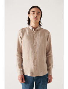 Avva Men's Mink Button Collar Comfort Fit Relaxed Cut 100% Linen Shirt