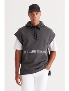 AC&Co / Altınyıldız Classics Men's Anthracite-melange Oversize Loose Fit 3 Thread Hooded Printed Sweatshirt