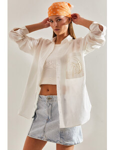 Bianco Lucci Women's Single Pocket Scalloped Shirt