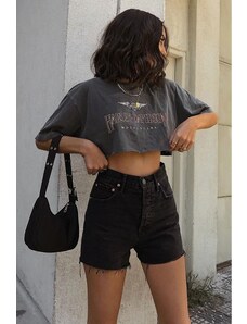 Madmext Black High Waist Basic Denim Shorts