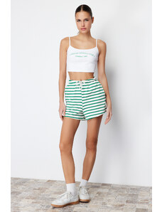 Trendyol Green Striped Elastic Waist Basic Soft Button Knitted Shorts & Bermuda