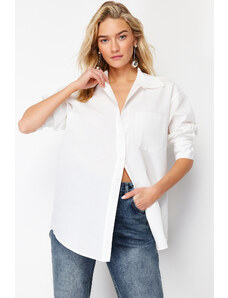 Trendyol Ecru Basic Pocketed Back Pleatless Woven Shirt