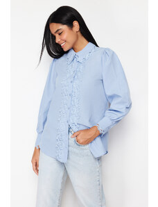 Trendyol Blue Lace Embroidery Detailed Cotton Woven Shirt