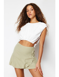 Trendyol Khaki Skirt Frilly Elastic Waist Linen Look Woven Shorts Skirt