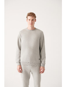 Avva Gray Unisex Sweatshirt Crew Neck Fleece 3 Thread Cotton Regular Fit
