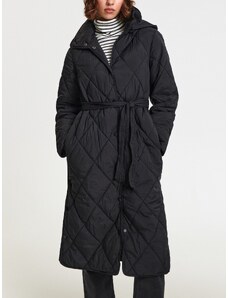 Sinsay - Prošívaný kabát s kapucí - černá