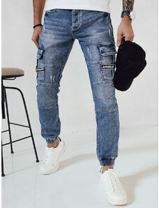 BASIC MODRÉ DŽÍNOVÉ JOGGER KALHOTY Denim vzor