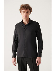 Avva Men's Black Anti-Wrinkle Travel Slim Fit Slim Fit Shirt