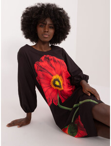 Fashionhunters Černé trapézové šaty s květinami
