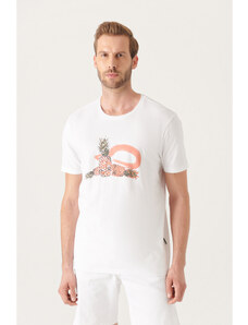 Avva Men's White Printed Cotton T-shirt