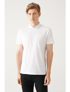 Avva Men's White 100% Cotton Regular Fit 3 Button Roll-Up Polo T-shirt