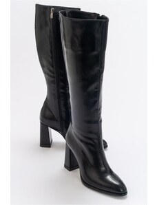 LuviShoes Decer Women's Black Skin Heeled Boots.