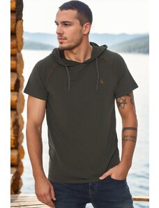 T8570 DEWBERRY HOODED MEN'S T-SHIRT-DARK KHAKI