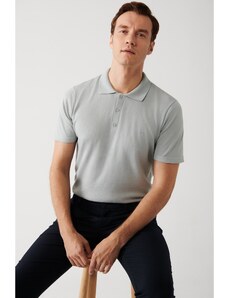 Avva Men's Gray Cotton Polo Neck Regular Fit Fine Knitwear T-shirt