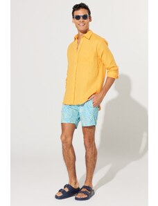 AC&Co / Altınyıldız Classics Men's Turquoise-Green Standard Fit, Regular Cut with Pockets Quick Drying Patterned Marine Shorts.