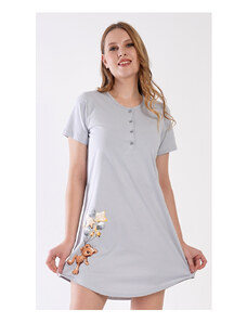 Vienetta Dámská noční košile s krátkým rukávem Méďa s balónky, barva šedá, 100% bavlna