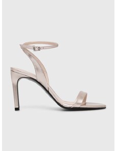 Kožené sandály Calvin Klein HEEL SANDAL 90 PEARL zlatá barva, HW0HW02026