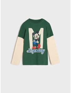 Sinsay - Tričko s dlouhými rukávy Mickey Mouse - tmavě zelená