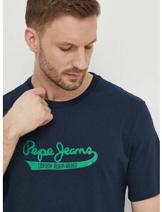 Bavlněné tričko Pepe Jeans tmavomodrá barva, s potiskem