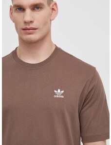 Bavlněné tričko adidas Originals Essential Tee hnědá barva, s aplikací, IR9688