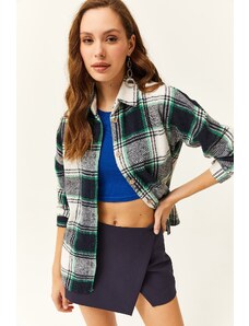 Olalook Women's Ecru Green Plaid Lumberjack Shirt