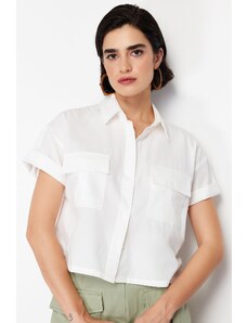Trendyol Ecru Pocketed Cotton Woven Shirt