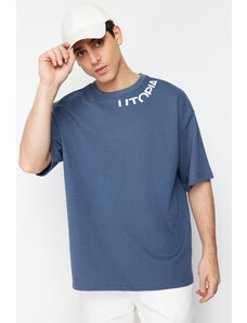 Trendyol Indigo Oversize Text Printed T-Shirt