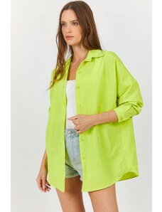 armonika Women's Neon Green Oversize Long Basic Shirt