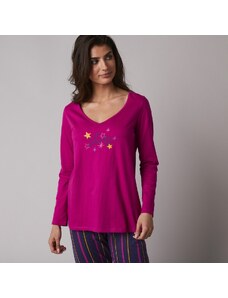 Blancheporte Pyžamové tričko s dlouhými rukávy a potiskem Estrella fuchsie