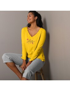 Blancheporte Pyžamové tričko s dlouhými rukávy a potiskem Estrella žlutá 34/36