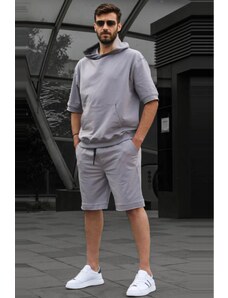 Madmext Painted Gray Hooded Shorts Set 5919