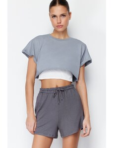 Trendyol Anthracite Basic Knitted Shorts with Elastic Waist & Bermuda