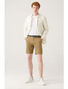 Avva Men's Khaki Flexible Waist Relaxed Fit Shorts