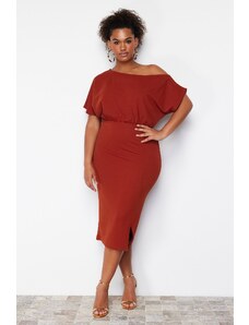 Trendyol Curve Red One Shoulder Midi Knitted Dress