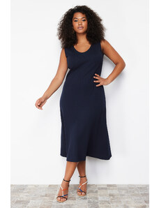 Trendyol Curve Navy Blue Corded A-line Midi Knitted Dress