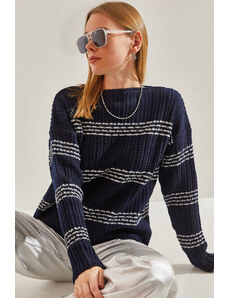 Bianco Lucci Women's Crew Neck Patterned Knitwear Sweater