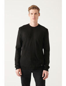 Avva Men's Black Crew Neck Herringbone Patterned Regular Fit Knitwear Sweater