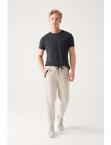 Avva Men's Ecru Soft Touch Regular Fit Jogger Sweatpants with Tied Waist Elastic Leg